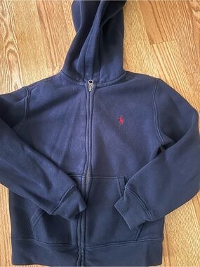 Size 6. Polo by Ralph Lauren Kids Navy Hooded Zip-Up with Red Pony